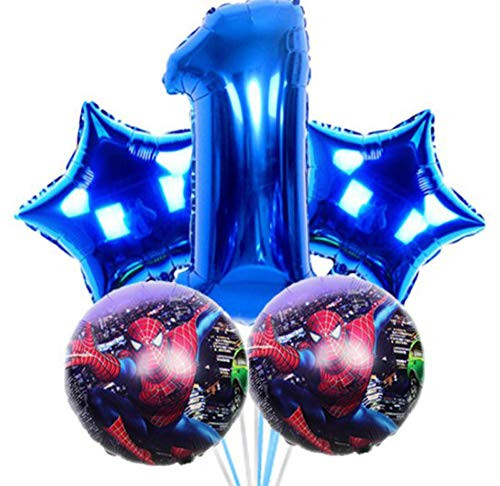 Hongkai SpiderMan 1st Birthday Boy Decoration Girl Supplies Foil Balloons Set32inch Blue Number 1 Mylar Balloons Happy Birthday Banner One Banner Baby First Birthday Party Supplies