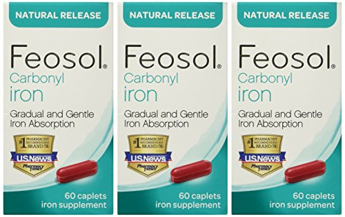 Feosol Carbonyl Iron Supplement Caplets Natural Release 60 Caplets Pack of 3