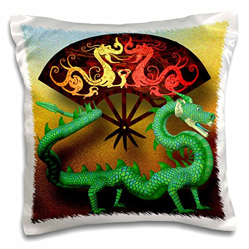 3dRose Oriental Dragon Art Green Dragon Fan & Pretty Background - pillow Case, 16 by 16-Inch (pc_108168_1) 3dRose Oriental Dragon Art Green Dragon Fan & Pretty Background - pillow Case, 16 by 16-Inch (pc_108168_1)