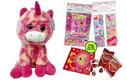 Valentines Day Unicorn Plush with Chocolates Coloring Sheet and Stickers Unicorn Stuffed Animal Stuffed Animals for Girls Cute Toys Unicorn Stuffed Animal for Girls Stuffed Unicorn PinkYellow