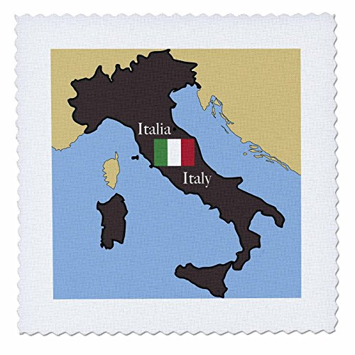 3dRose qs_37591_3 The Map & Flag of Italy with Italy Printed in English & Italian Quilt Square, 8 by 8"