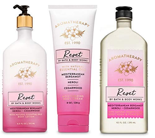 Bath and Body Works Aromatherapy RESET MEDITERRANEAN BERGAMOT NEROLI CEDARWOOD Trio Gift Set  Body Lotion 65 oz Shower Gel Foam Bath 10 oz and Body Cream 8 oz