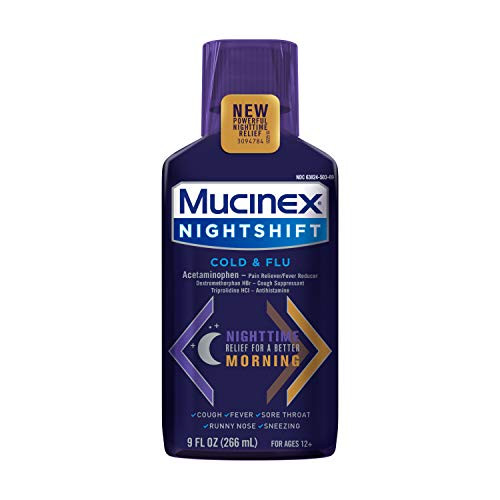 Mucinex Nightshift Cold  Flu Liquid 9 fl oz Relieves Fever Sneezing Sore Throat Runny Nose and Controls Cough