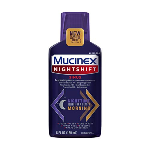 MUCINEX Nightshift Sinus 6 fl oz Relieves Fever Sore Throat Runny Nose Sneezing Nasal Congestion and Controls Cough