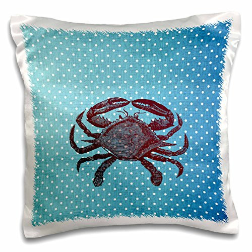 3dRose Red Crab Blue Polka Dots Beach Theme Art-Pillow Case, 16 by 16" (pc_123401_1)