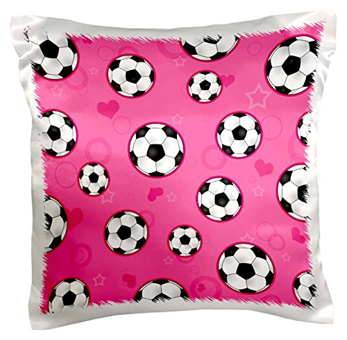3dRose pc_110757_1 Cute Pink Soccer Star Print-Pillow Case, 16 by 16"