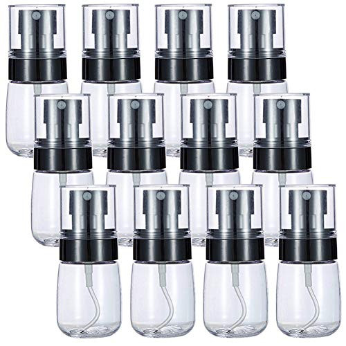 MEACOLIA 12 Pack 30ml1oz Extra Fine Mist Spray Bottles Small Refillable Empty Clear Plastic Travel Size Spray Bottles For Essential Oils Cosmetic Skincare Perfume Face Hair Spray Black