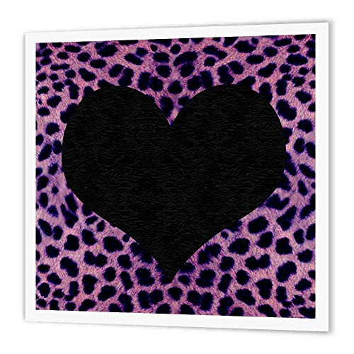 3dRose ht203963 Punk Rockabilly Purple Cheetah Animal Print Black Heart Iron on Heat Transfer for White Material 10 by 10Inch