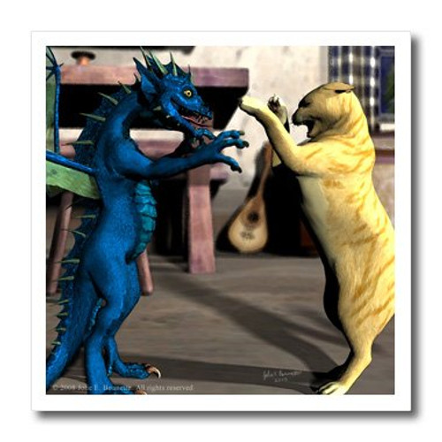 3dRose LLC ht231671 We Play Fantasy Dragon Cat Cute 3D Iron on Heat Transfer Paper 8 by 8Inch