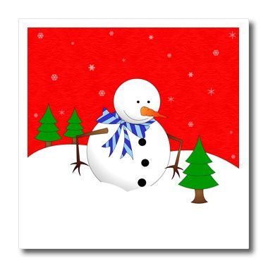 3dRose LLC Cute Holiday Snowman and Baby Pine Tree Red 6 by 6Inch Iron on Heat Transfer for White Material