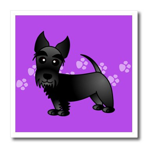 3dRose ht408693 Cute Black Scottie Cartoon Dog Purple with Pawprints Iron on Heat Transfer for White Material 10 by 10Inch