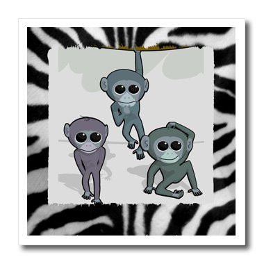 3dRose ht1080463 Three Cute Monkeys Swinging in a Zebra FrameIron on Heat Transfer for White Material 10 by 10Inch