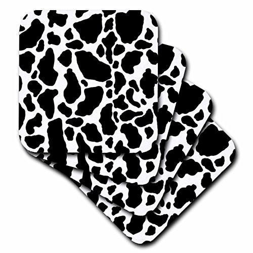 3dRose Janna Salak Designs Black and White Cow Print Coaster Soft Set of 8