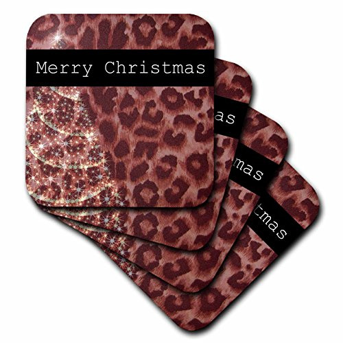 3dRose cst308802 Christmas Tree Leopard Print Animal PrintsSoft Coasters Set of 8