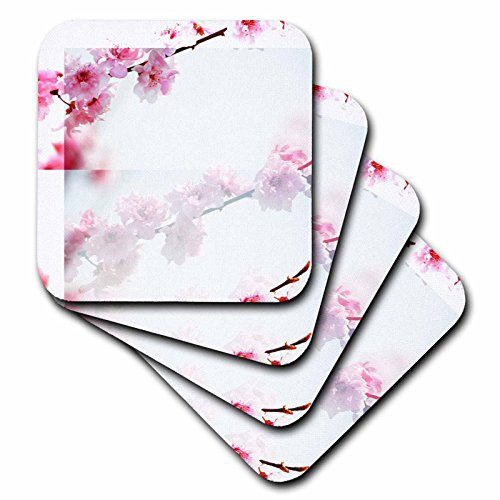 3dRose CST609322 Inspired Pink Cherry Blossom Flowers Floral Print Soft Coasters Set of 8