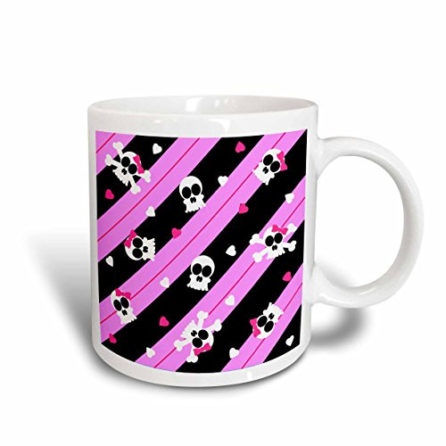 3dRose Cute Pink Skull and Hearts Print Ceramic Mug 15Ounce