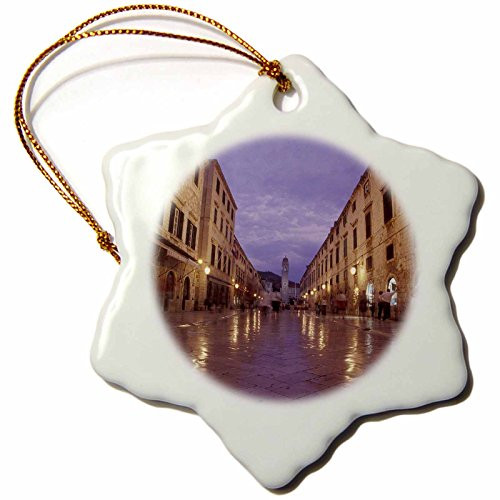 3dRose orn826781 Stradun Placa Clock tower Dubrovnik Croatia EU32 BBR0131 Brent Bergherm Snowflake Porcelain Ornament 3Inch