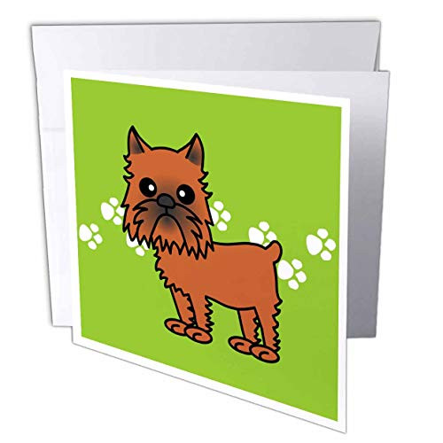 3dRose Cute Brussels Griffon Cropped Ears Green with Pawprints Greeting Cards Set of 6 gc312011