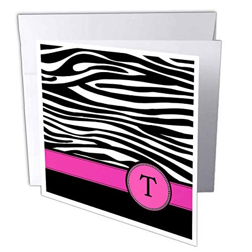 Letter T black and white zebra stripes animal print  Greeting Cards 6 x 6 inches set of 12 gc1542912