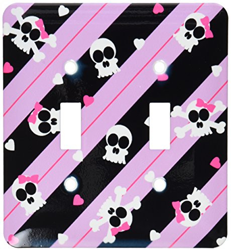 3dRose LLC lsp121152 Cute Pink Skull and Hearts Print Double Toggle Switch