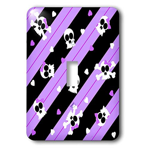 3dRose LLC lsp121431 Cute Purple Skull and Hearts Print Single Toggle Switch