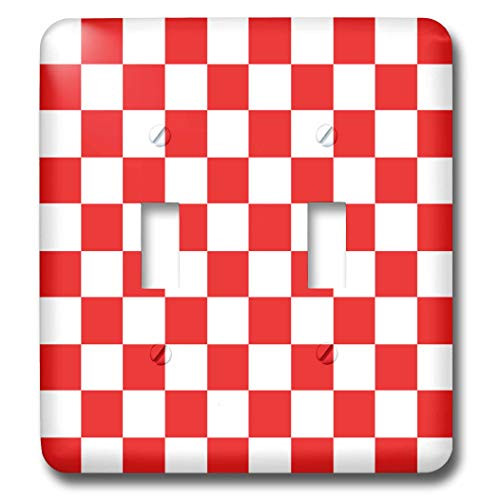 3dRose LLC lsp204292 Red and White Checkered Print Double Toggle Switch