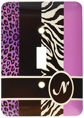 3dRose lsp355971 Elegant Animal Print Monogram Purple N Single Toggle Switch