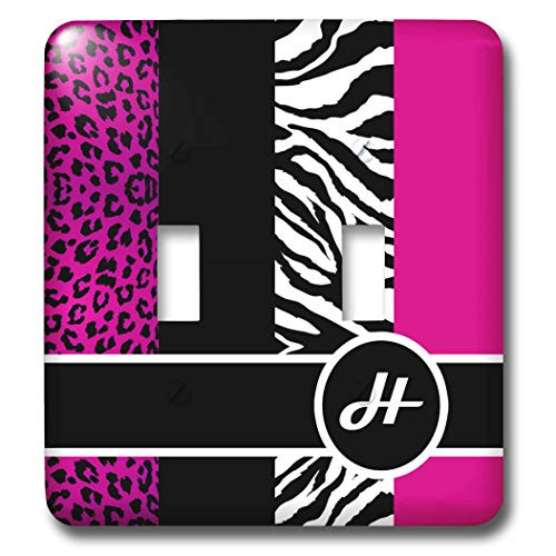 3dRose lsp356172 Elegant Animal Print Monogram  Hot H Double Toggle Switch Pink