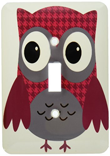 3dRose LLC lsp610311 Cute Ruby Red Houndstooth Patterned Owl Single Toggle Switch
