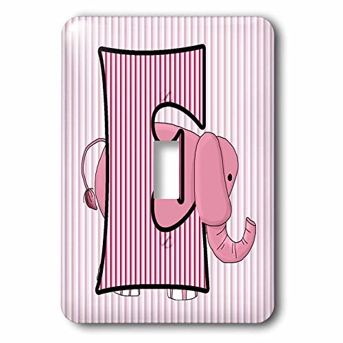 3dRose lsp628501 E is for Elephant in Pink for Girls Baby and Kids Monogram E in Striped Prints Single Toggle Switch