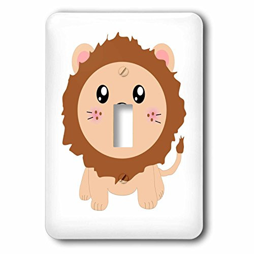 3dRose lsp1201771 Cute Cartoon Lion Kawaii Happy Lion Cub with Brown Mane Adorable and Sweet King of The Jungle Single Toggle Switch