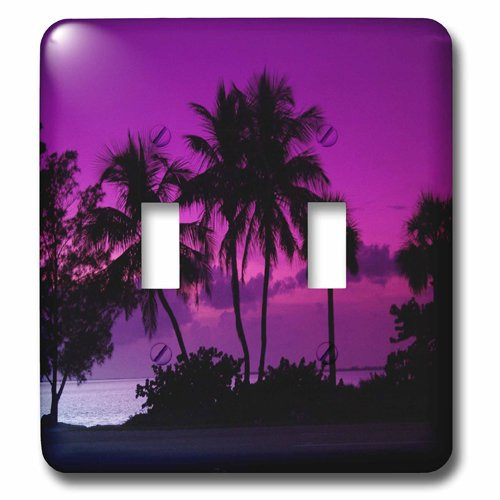 3dRose lsp2128832 Print of Trendy Red Violet Sky With Palms In Silhouette Double Toggle Switch Multicolor