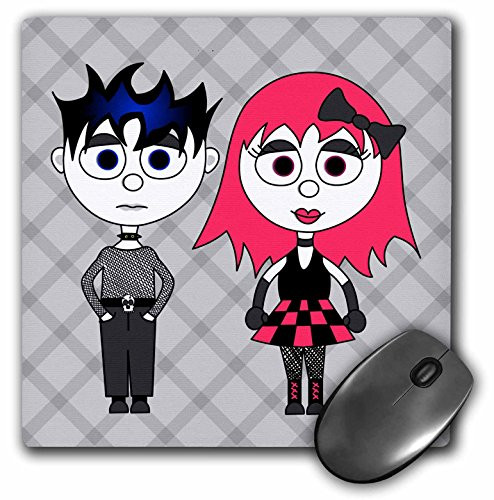 3dRose LLC 8 x 8 x 025 Inches Cute Goth Punk Rock Girl and Boy Mouse Pad mp63391
