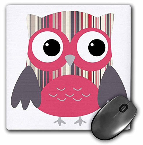3dRose LLC 8 x 8 x 025 Inches Mouse Pad Cute Bold Pink Striped Owl mp610011