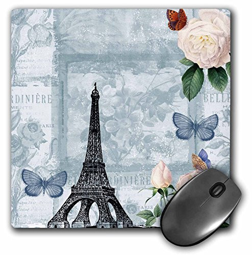 3dRose LLC 8 x 8 x 025 Inches Mouse Pad Eiffel Tower with Roses and Butterflies Vintage mp1235841
