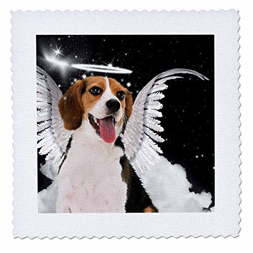 3dRose qs628961 Beagle Angel Dog with Clouds a Cute Halo and Angel Wings Quilt Square 10 by 10Inch