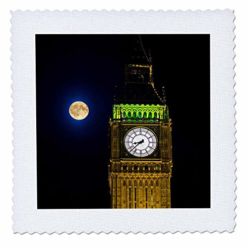 3dRose qs827453 London Big Ben Clock Tower The Moon EU33 DSI0001 David Slater Quilt Square 8 by 8Inch