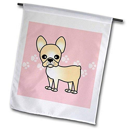 3dRose fl253232Cute Cream French Bulldog Pink with Pawprints Garden Flag 18 x 27