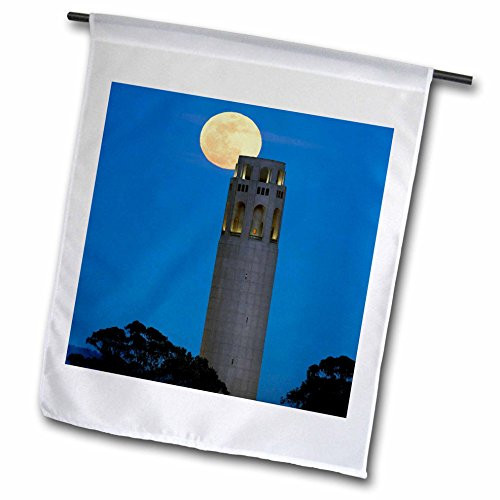 3dRose fl884281 Moon Coit Tower San Francisco CaliforniaUS05 JGS0013Jim Goldstein Garden Flag 12 by 18Inch