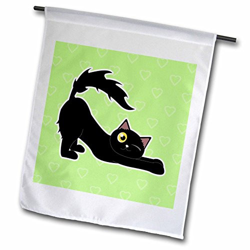3dRose fl1107731 Kawaii Cats Cute Black Kitty Stretching Garden Flag 12 by 18Inch