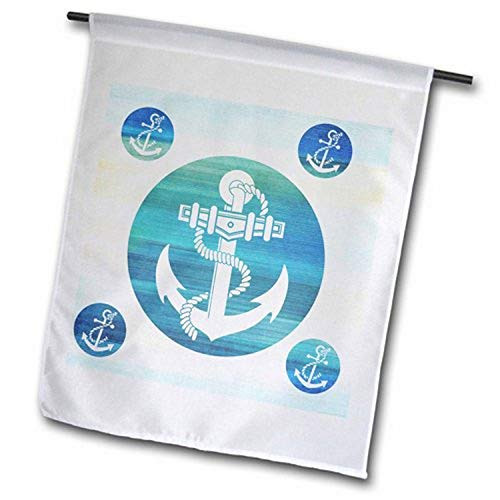 3dRose fl1521061 Anchor in Aqua Circles Nautical Beach Theme Art Garden Flag 12 by 18