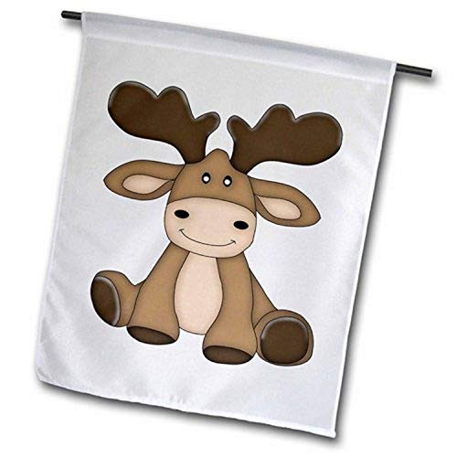 3dRose fl2111351 Cute Sitting Moose Illustration Garden Flag 12 by 18