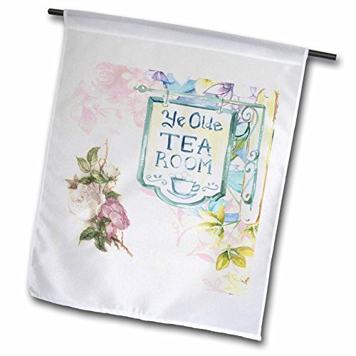 3dRose Image of Blue Victorian Teahouse Sign with Roses  Garden Flag 12 by 18