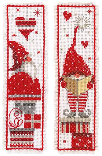 Vervaco Bookmark Kit Christmas Gnomes Set of 2 Cotton Multicoloured 6 x 20 x 03 cm