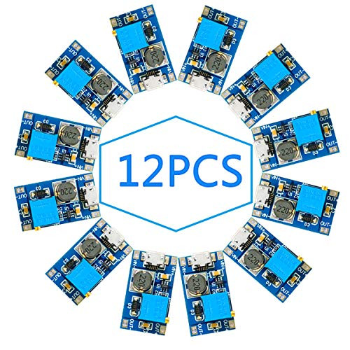 12PCS 2A Mico USB DC to DC Step Up Converter DC Voltage Regulator Voltage Converter Step Up dc Boost Converter USB Power Module MT3608 Supply Module 2V24V to 5V28V