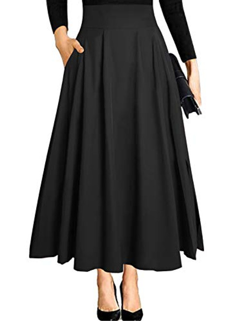 Black Maxi Skirts for Women Vintage Summer High Waisted Aline Long Flowy Skirt