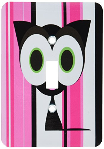 3dRose lsp_6334_1 My Lucky Black Cat Pink Stripes Design Single Toggle Switch Multicolor