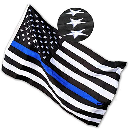 BFVV Thin Blue Line Flag 3x5 FT with Embroidered Stars and Sewn Stripes Durable Recyclable Nylon US Flag with Brass Grommets for Honoring Law Enforcement OfficersOutdoor Indoors