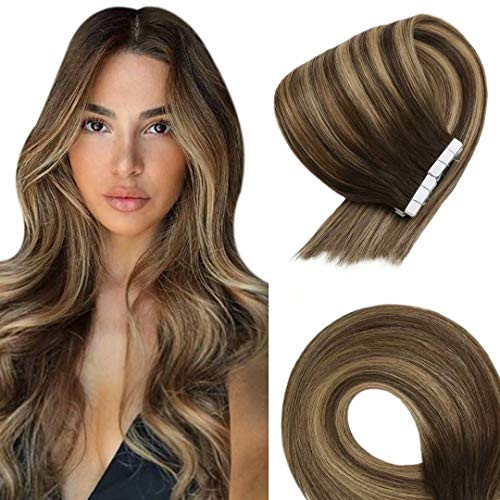 VeSunny 14inch Tape in Human Hair Extensions Real Human Hair Tape in Extensions Brown Fading to Caramel Blonde Highlights Brown Balayage Tape in Hair Extension VeSunny 14inch Tape in Human Hair Extensions Real Human Hair Tape in Extensions Brown Fading to Caramel Blonde Highlights Brown Balayage Tape in Hair Extension