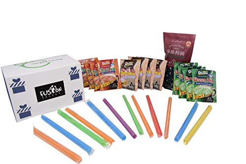 DeDe Instant Boba Tea Kit 12 Drink Packets Straws  Boba Thai Tea Milk Tea  Green Tea Latte in Fusion Select Gift Box